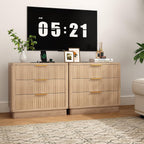 ELYKEN 24" Nightstand with 3 Drawers & Outlet, Fluted End Table Natural Oak | 2 AC Outlets,1 USB Ports, 1 Type C, Charging Station, Fluted Storage Bedside Table, Wood Night Stand, Heavy duty, Bedroom