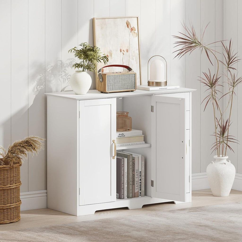 Kitchen Buffet Cabinet, Modern Sideboard with Drawers & Adjustable Shelves, Wooden Credenzas for Living Room, 40" Console Cabinet for Dining Room, Coffee Bar, Entryway (White)