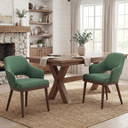 MALOL Wooden Dining Chairs Set of 2, Modern Fabric Upholstered Dining Room Chair, Kitchen Side Chairs, Farmhouse Dinner Chair with Open Back for Kitchen, Green