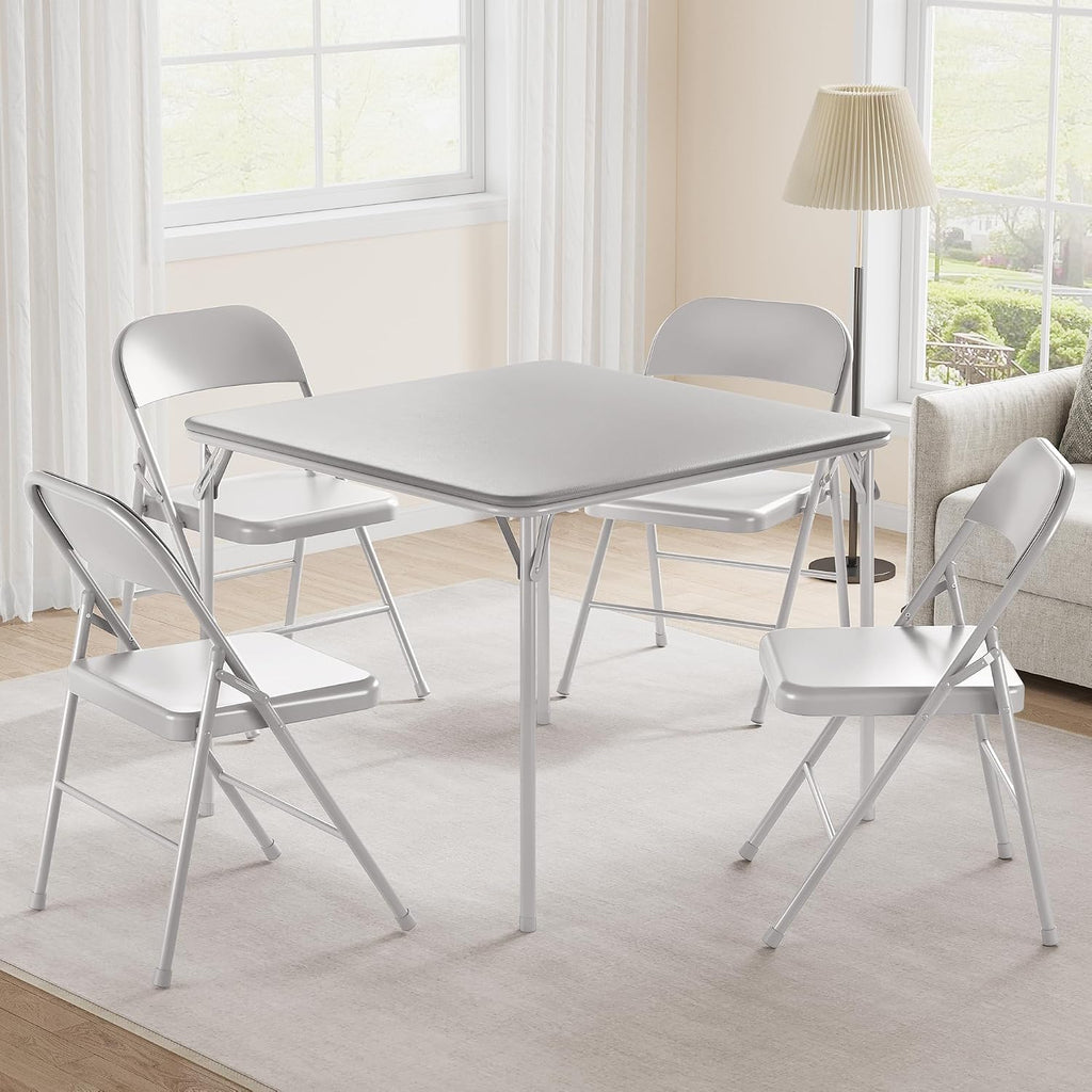 CuisinSmart Folding Card Table and Chair Set of 5, Portable Square Card Table with 4 Padded Chairs, Foldable Chairs and Tables for Home, Indoor and Outdoor, Space-Saving, No Assembly Required, Grey