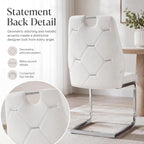 Dining Room Chairs Set of 6, Sillas para Comedor, Modern Dining Chairs Set of 6 with Leather,Geometric Tufted Back,Chrome Leg,Ergonomic Design,Easy to Clean,for Kitchen,Living Room(White,6)