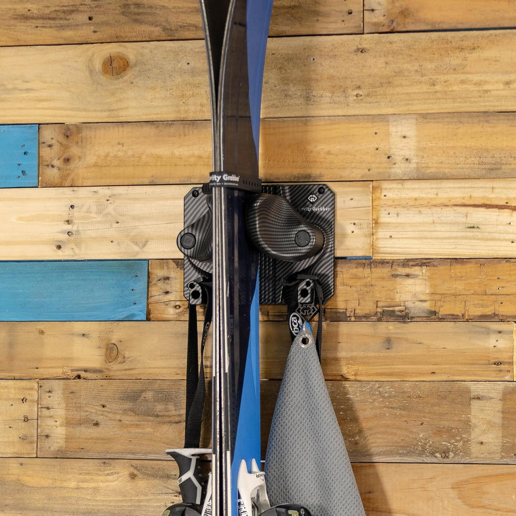 Gravity Grabber, The OG - Ski & Snowboard Wall Mount, Indoor Garage & Home Storage Organizer, Damage-Free Grip, Holds Skis/Boards/Poles/More, Space-Saving Premium Gear Rack, (Carbon 3-Pack)