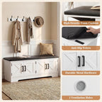Farmhouse Shoe Storage Bench with Cushion - 43.3" Entryway Bench with Storage & 4 Barn Doors, 2-Tier Wooden Shoe Rack Bench, Hidden Shoe Cabinet & Mudroom Bench for Bedroom Hallway Living Room, White