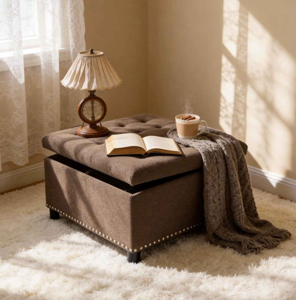 30 inch Large Square Storage Footstool Coffee Table with, Ample Space - Perfect for Living Room Storage
