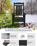 KINGYES Oversized Outdoor Rocking Chair Set of 2, High Density Polyethylene Patio Rocking Chairs with 350lbs Support for Adults,Porch Recliner Rocker, Black