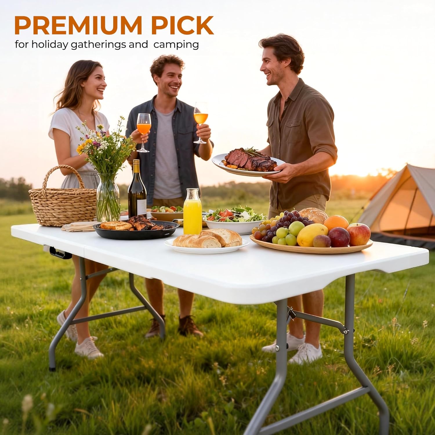 8ft Folding Table Heavy Duty Foldable Table Lightweight Plastic Table with Reinforced Legs for Indoor Outdoor Use Perfect Portable Folding Tables for Parties, BBQs, Weddings, Camping White