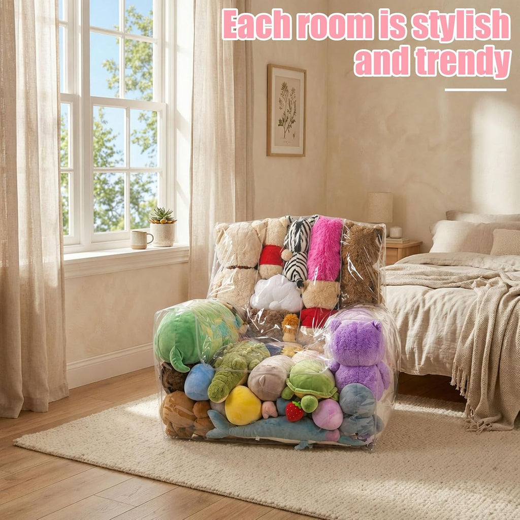 Clear Stuffed Animal Storage Chair, 0.25mm Thick Transparent Stuffed Toy Cover Bean Bag Waterproof Zipper Organizing Accessories for Pillows Cushions Clothing & Doll