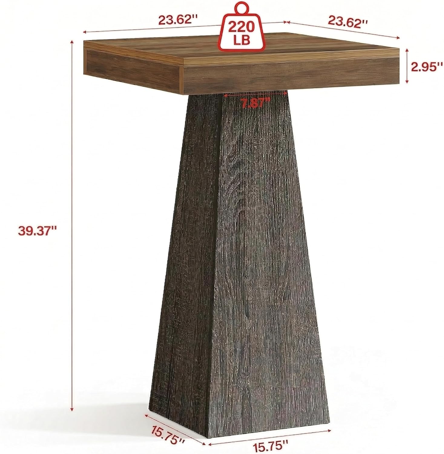 Tribesigns Square Bar Table, 39.37" H Industrial High Top Pub Table with Tapered Base, Wood Compact Bistro Table for Home Bar, Kitchen, Small Space, Brown & Gray