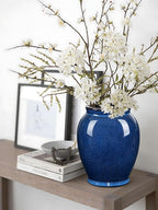 Blue Large Ceramic Vases for Flowers Navy Blue Glazed Pottery Vases Rustic Modern Farmhouse Distressed Decorative Vase for Home Kitchen Mantel Shelf Living Room Table Centerpiece Decor - 6.7 Inch Tall