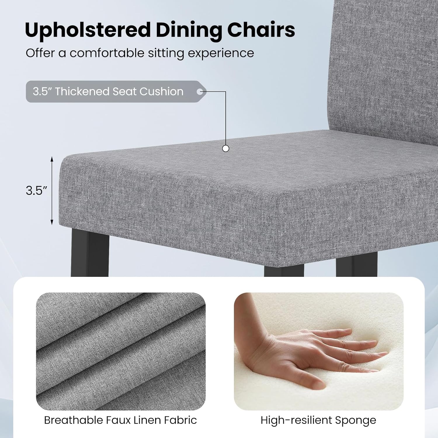 Giantex Upholstered Dining Chair Set of 2, Mid Century Modern Fabric Kitchen Chairs with Rubber Wood Legs, Thick Padded Seat, High Back, Side Armless Chairs for Living Dining Room (Gray)
