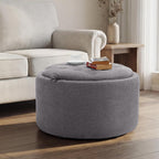 Tbfit Multi-Functional Round Storage Ottoman for Home - No-Assembly Footrest & Seat with Spacious Storage Plush Fabric Design for Living Room, Bedroom, Nursery (Dark Gray)