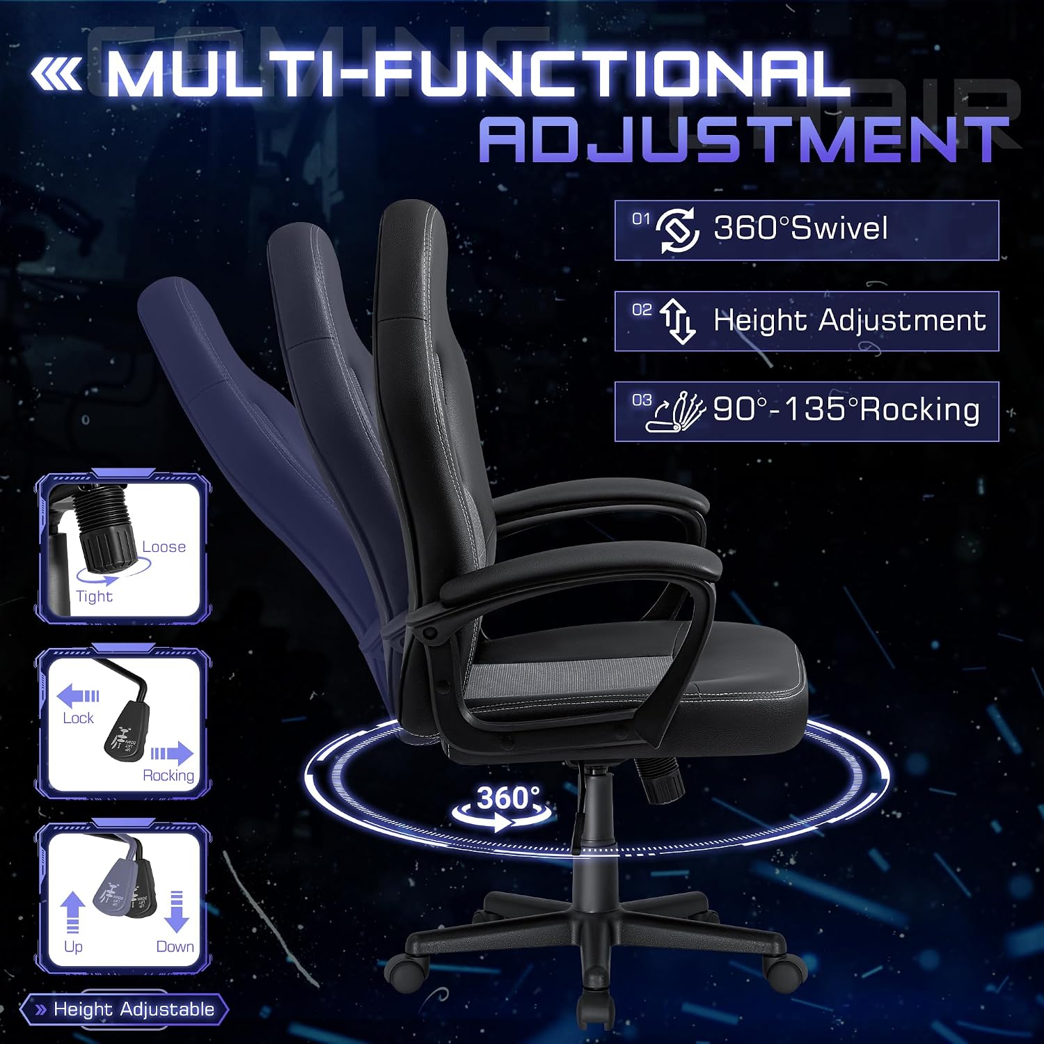 Office Gaming Chair High Back Leather Computer Chairs Ergonomic Height Adjustable Racing Game Desk Chair Executive Conference Task Chair (Grey)