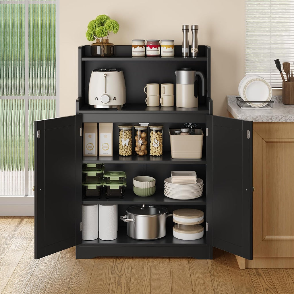 Gizoon Small Bathroom Storage Cabinet, Freestanding Organizer with 2 Doors, 2 Adjustable Shelves, 40" H Floor Pantry Cabinet for Dining Room, Kitchen, Living Room, Hallway, Black