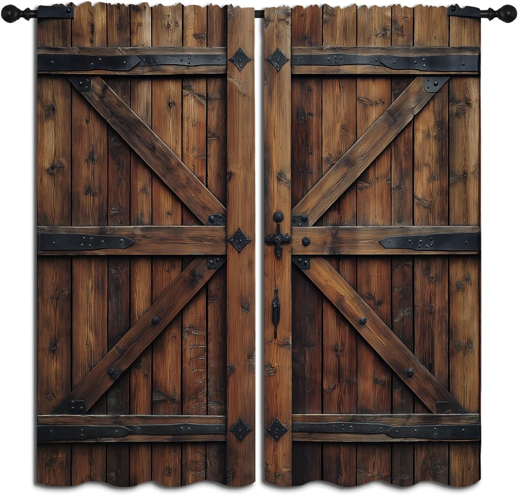 Country Farmhouse Door Boy Girls Blackout Curtains,Rustic Wood Vintage Farm Wooden Barn Door, 2 Panel Rod Pocket Thermal Insulated Drapes for Bedroom, Living, Kids Teen Room Deco 42x45 inch