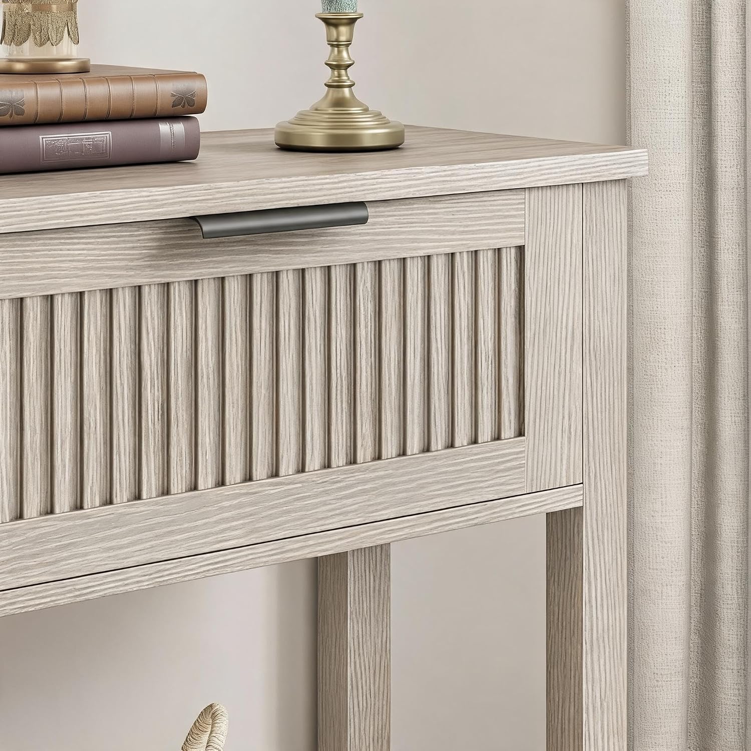 GAOMON Entryway Table with 2 Drawers, Farmhouse 43 Inch Wood Fluted Console Table with Shelf, 2 Tier Sofa Table with Storage for Living Room, Foyer Tables for Entryway - Grey