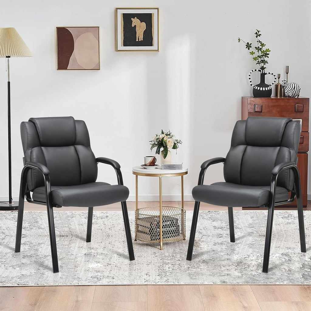CLATINA Leather Guest Chair with Padded Arm Rest for Reception Meeting Conference and Waiting Room Side Office Home Black 8 Pack