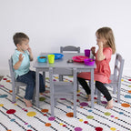 Humble Crew Toddler Table and Chair Set for Kids, Wood Activity Furniture | Sturdy 5 piece playroom or bedroom desk, perfect size for crafts, snacks, homework, and learning, includes 4 matching seats