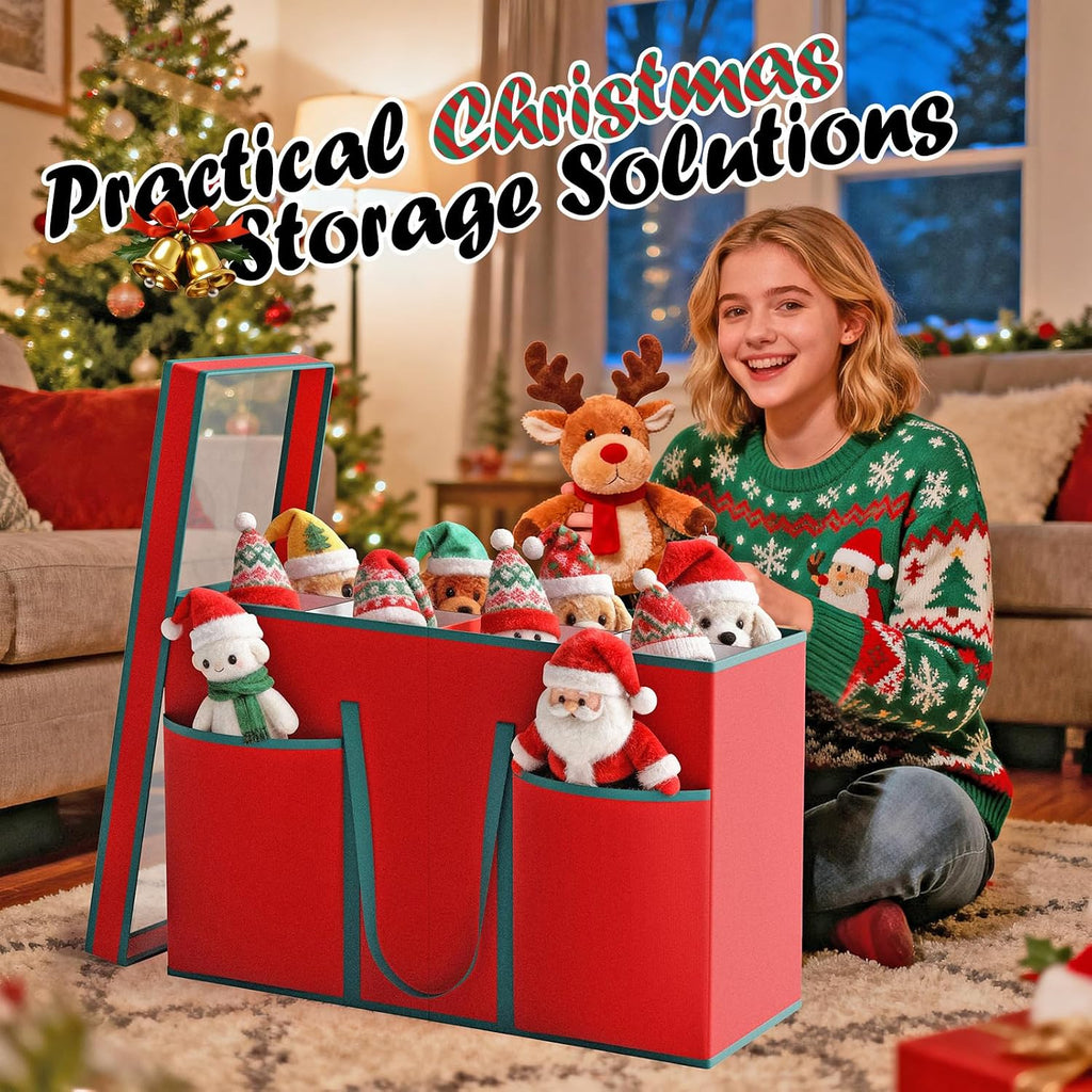 Christmas Figurine Storage Box & Nutcracker Storage Containers with Visible Lid and Cardboard Dividers, Keeps 8 Holiday 15"-Figurine Collectibles, Xmas Decoration Storage Bag, 600D Oxford / Tear-Proof
