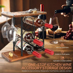 Wooden Wine Racks Countertop with Tray, Wine Bottle Holder for 6 Bottles & 2 Glasses, Perfect for Kitchen, Bar, Table, Cabinet, Wine Cellar