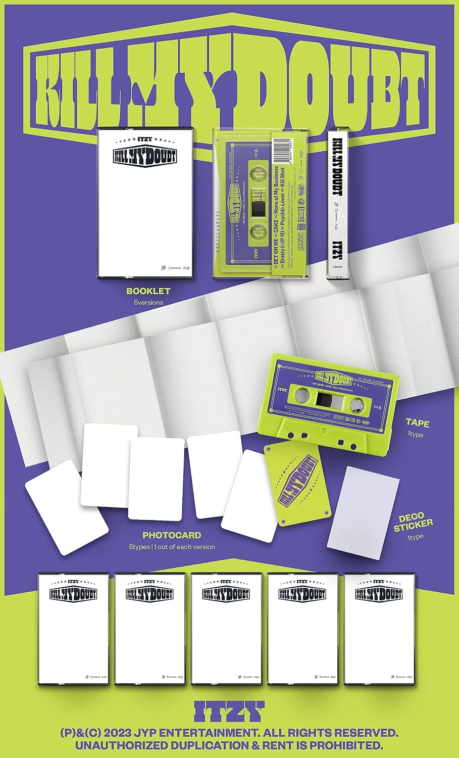 ITZY KILL MY DOUBT 7th Mini Album Cassette Tape 5 Version SET Case+1ea Cassette Tape+Booklet+1p PhotoCard+1ea Deco Sticker+Tracking Sealed