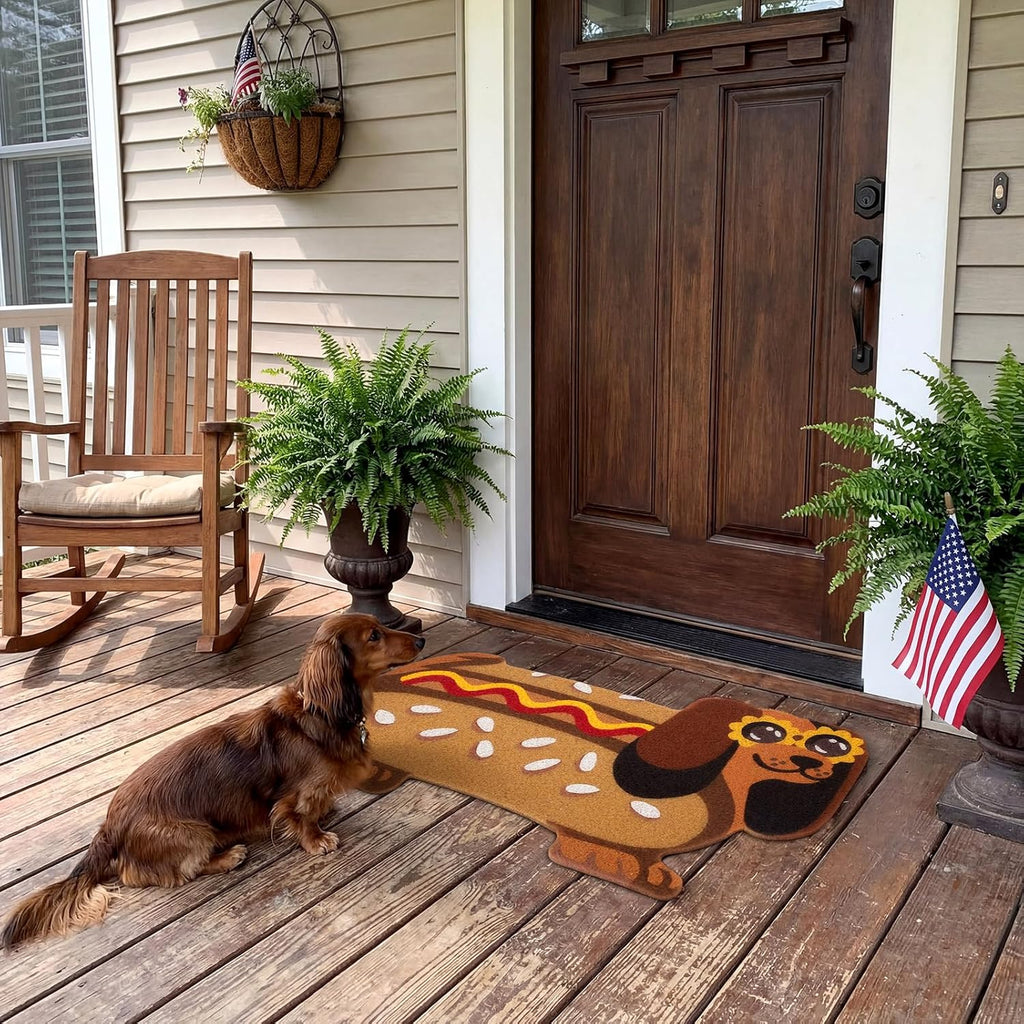 Tinideya Summer Dachshund Door Mat 17 x 28 Inch Funny Hot Dog Dog Welcome Mat for Front Porch, Entrance, Patio, Outdoor Indoor Decor