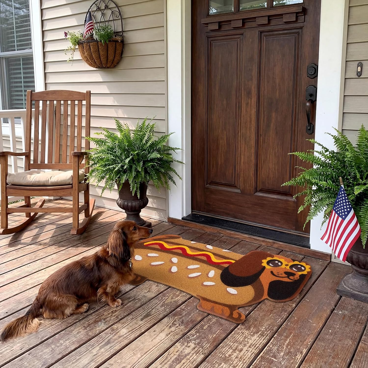 Tinideya Summer Dachshund Door Mat 17 x 28 Inch Funny Hot Dog Dog Welcome Mat for Front Porch, Entrance, Patio, Outdoor Indoor Decor