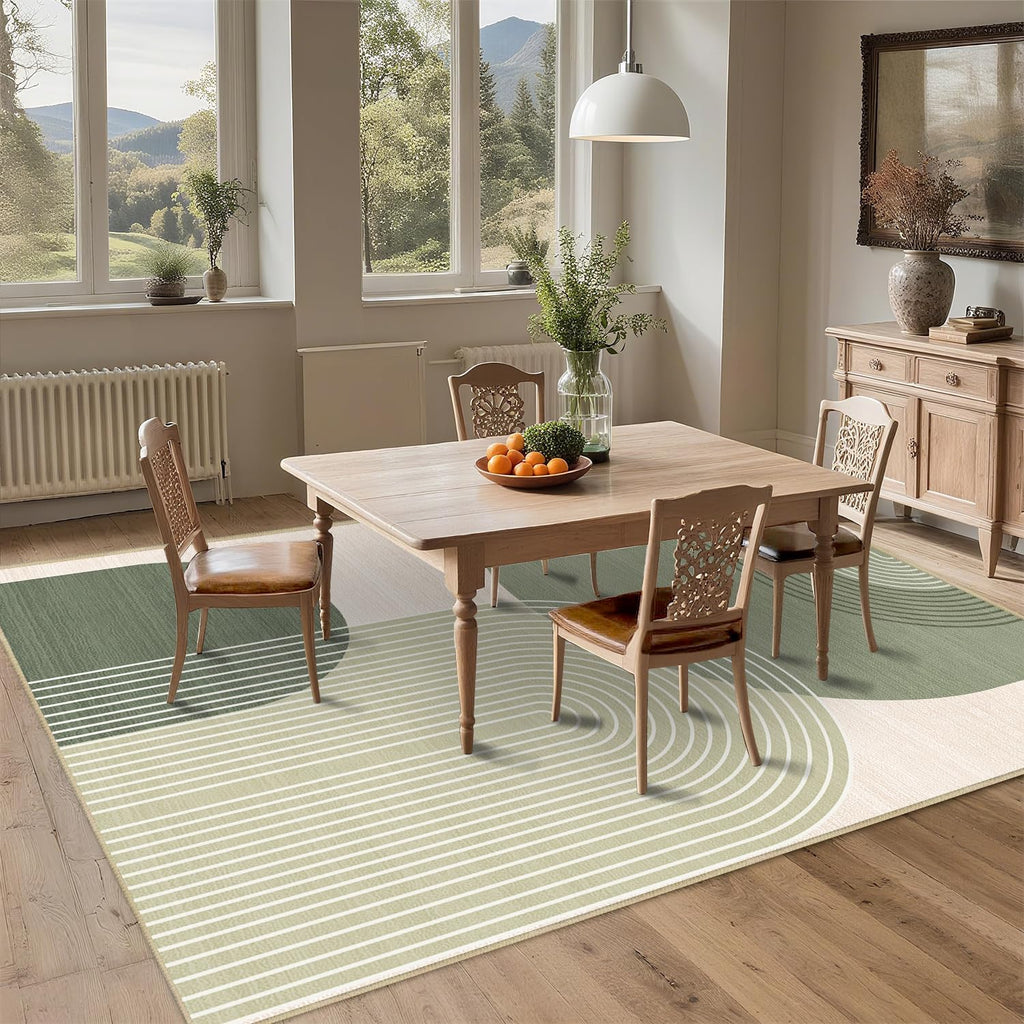 Large Area Rug 5x7 Boho Rug Living Room Bohemian Rugs Machine Washable Modern Geometric Rug Non Slip Printed Low Pile Indoor Floor Carpet for Dining Room Bedroom Office,Green