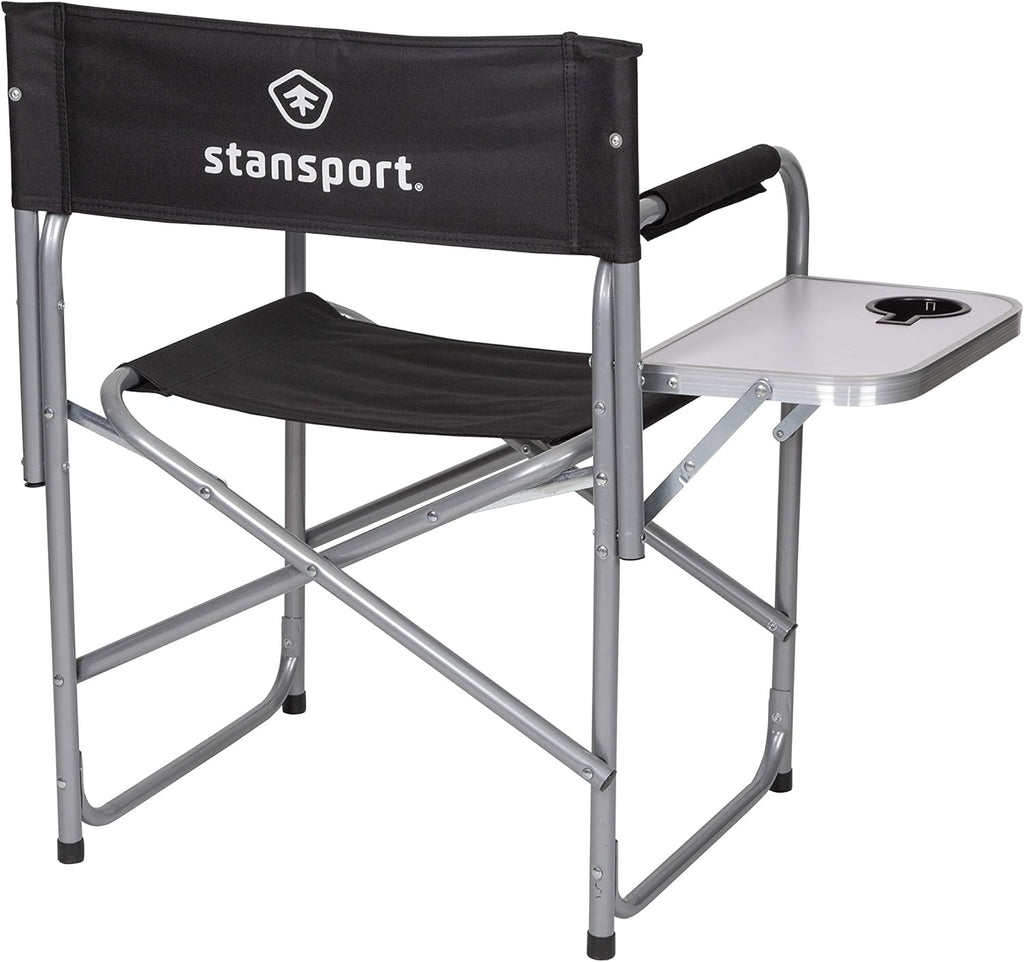 Stansport Directors Chair with Side Table, One Size, Black