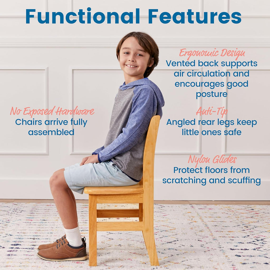 ECR4Kids Three Rung Ladderback Chair, 14in Seat Height, Classroom Seating, Honey, 2-Pack