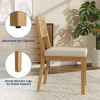 Garvee Rattan Dining Chairs Set of 4, French Country Upholstered Dining Chairs Wood Frame, Rattan Backrest, Armless Chair for Kitchen Restaurant Dining Room Bedroom, Linen, Natural