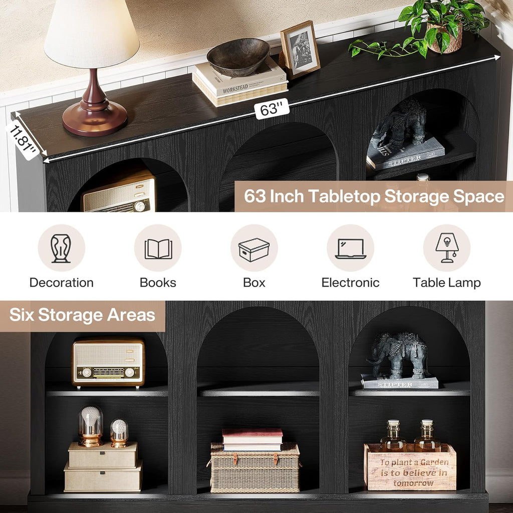 Tribesigns Farmhouse Console Table, 63-Inch Long Entryway Table with 3 Tier Storage, Wooden Rectangular Sofa Table Behind The Couch for Entrance, Hallway, Living Room, Black