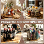 2 Pcs 9 Bottles Rotating Coffee Syrup Organizer, Large S Syrup Rack Carbon Steel Frame with Wooden Base Bottle Holder Stand for Coffee Bar Station, Turntable Wine Display Tray