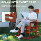 PLUUV Outdoor Rocking Chair with Removable Footboard for Adults, HDPE High Back Patio Rocking Chairs, 330lbs All Weather Porch Rocking Chairs for Outdoor & Indoor -Reddish Brown