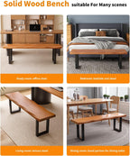 Modern Rustic Solid Wood Bench with Black Metal Legs, Industrial Farmhouse Style, Natural Wood Finish