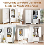 71 "H Armoire Wardrobe Closet with 2 Drawers and Adjustable Shelves | Metal Wardrobe Closet with Doors, Wardrobe Cabinet with Hanging Rod, Closets for Bedroom, Laundry Room, White