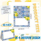 Jetec 48 Pcs Capri Lemon Place Cards Yellow and Blue Tile Table Name Cards Tent Placard Buffet Food Label for Table Setting Birthday Bridal Shower Italy Yellow Lemon and Amalfi Coast Party Decoration