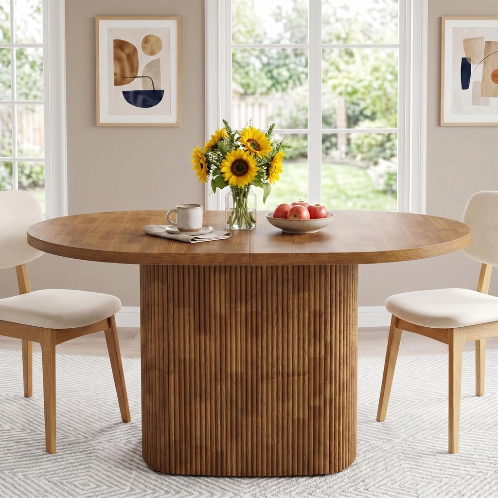 Tribesigns 47.24" Oval Dining Table for 4, Small Kitchen Table with Pedestal Base, Space Saving Farmhouse Wood Dinner Table for Apartment and Dining Room, Brown