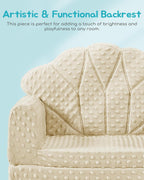 Kids Couch, 2-in-1 Soft Bubble Dot Minky Fold-Out Couch, Convertible Sofa for 2 Years and Up, Kid Furniture for Playroom, Beige