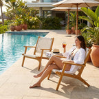 Devoko Patio Chairs, Adirondack Chairs Set of 2, Acacia Wood Outdoor Chairs with Woven Rope Seat for Porch, Poolside, Backyard, Beige