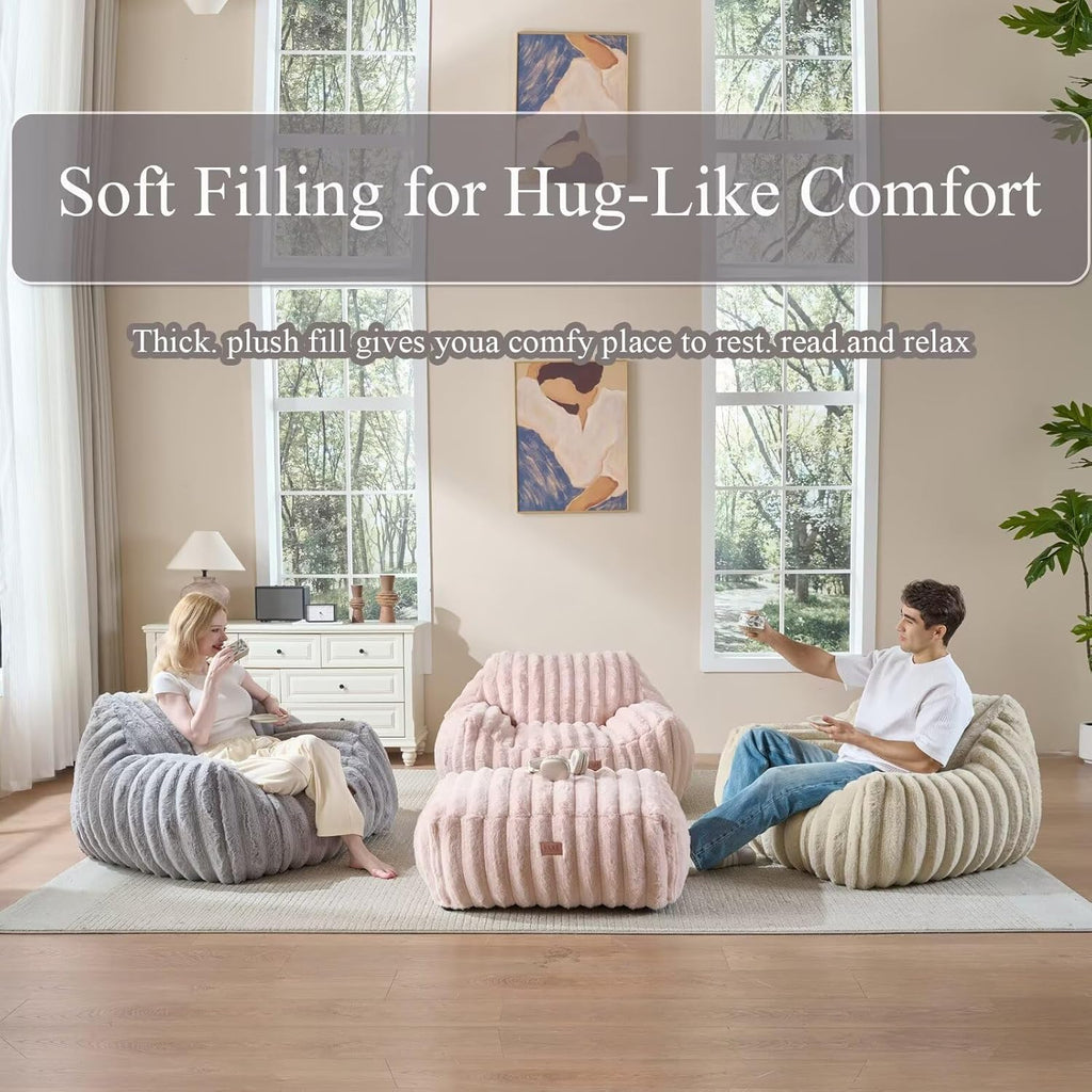 Giant Plush Bean Bag Chair for Adults with Armrests,Oversized Comfy Beanbag Lounge Lazy Floor Sofa Chair for Game Room,Living Room,Bedroom,Ultra Soft Mini Couch-Pink