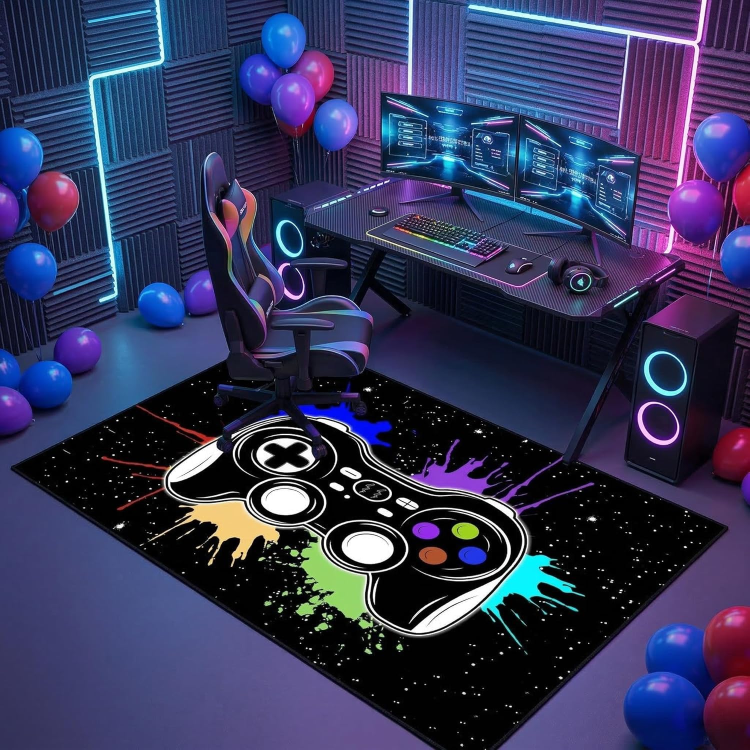 Gamer Rugs for Boys Bedroom Cartoon Painting Gaming Rug for Teens Cool Game Room Decor Gaming Carpet for Dining Living Room Playroom Floor Mats, 2'x3'