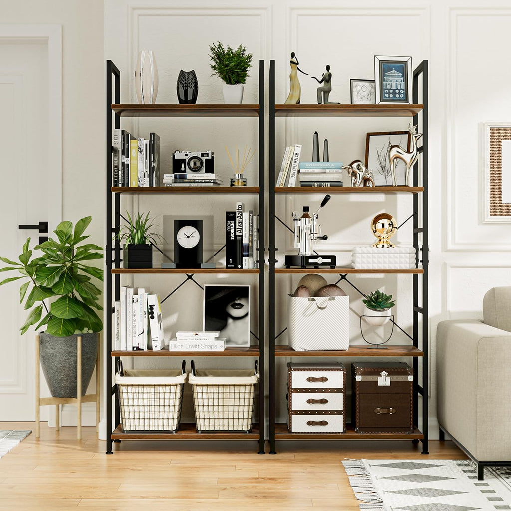 NUMENN 5 Tier Bookshelf, Tall Bookcase Shelf Storage Organizer, Modern Book Shelf for Bedroom, Living Room and Home Office, Vintage