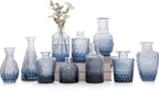 Blue Glass Bud Vase Set of 10 - Small Vases for Flowers, Bud Vases in Bulk, Cute Glass Vases for Centerpieces, Mini Vintage Vase for Wedding Decorations, Table Flower Decor …