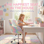 DUOMAY Kids Desk Chair, Faux Fur Colorful Upholstered Computer Chair for Boys and Girls, Cute Study Swivel Height Adjustable Arm Chair for Child, Rainbow Color