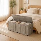 DHZ 47.2" Storage Bench, Storage Chest with Cushion Seat, 4 Swivel Wheels & 2 Safety Hinges, Wooden Entryway Bench with Storage, Large Toy Box for Entryway, Living Room, Bedroom