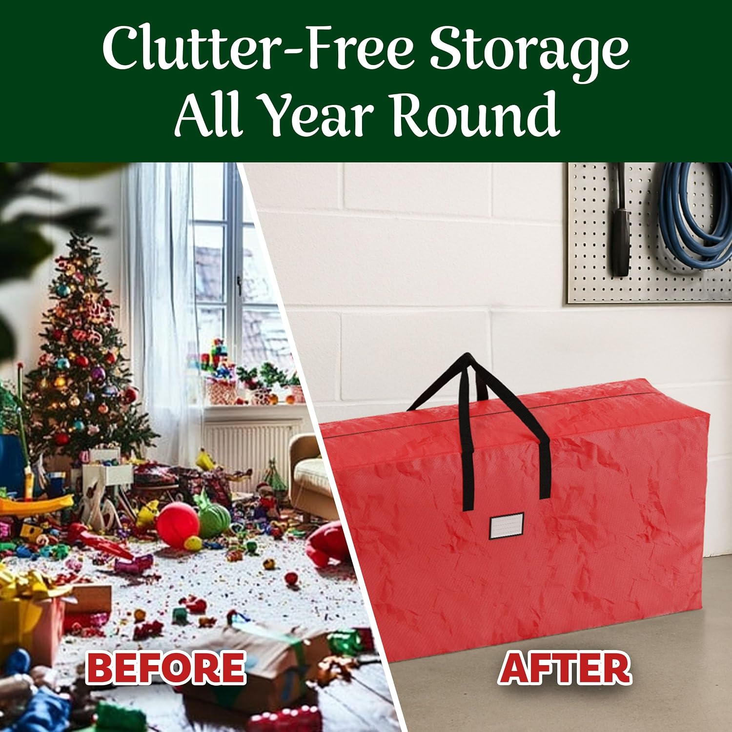 Set of 2 Christmas Tree Storage Bags - Fits 9-Foot Artificial Tree Each - Protect Holiday Decorations from Moisture and Damage by Elf Stor (Red)