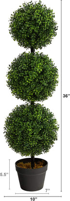 Nearly Natural 36in Artificial Triple Ball Boxwood Topiary Tree - Indoor Outdoor Realistic Faux Greenery for Home Patio Office Decor, Low Maintenance