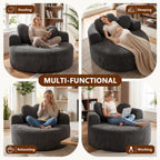 (New) Round Boneless Chair Lounger Indoor, Circle Couch With 2 Pillows for Living Room, Cozy Cuddle Chair In a Box With Curved Armrest And Backrest, Heart Shaped, No Assambly Needed (Gray Black)