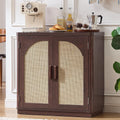 LEYAOYAO Rattan Sideboard Buffet Cabinet with Storage, 31.5" Coffee Bar Cabinet with Arch Doors & Adjustable Shelves, Wood Credenza, Boho Accent Cabinet for Kitchen, Living Room, Walnut