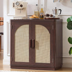 LEYAOYAO Rattan Sideboard Buffet Cabinet with Storage, 31.5" Coffee Bar Cabinet with Arch Doors & Adjustable Shelves, Wood Credenza, Boho Accent Cabinet for Kitchen, Living Room, Walnut